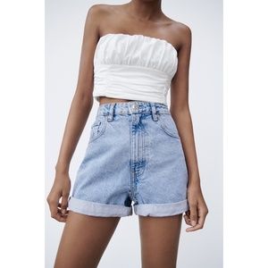 ZARA White Poplin Tube Top | XS